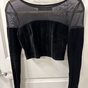 Black Velvet / Mesh Long Sleeve Crop Top - image 1